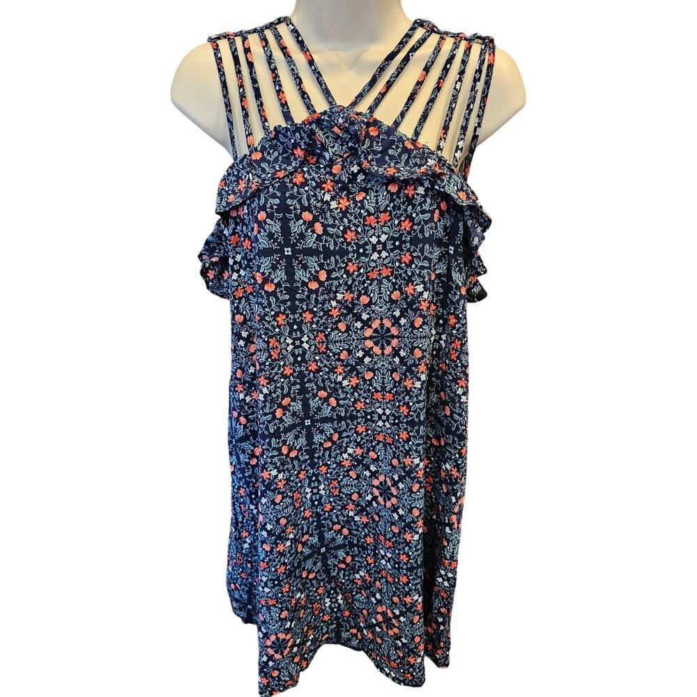 NWT entro deilia dress navy floral coquette ruffle strappy dress S cottagecore